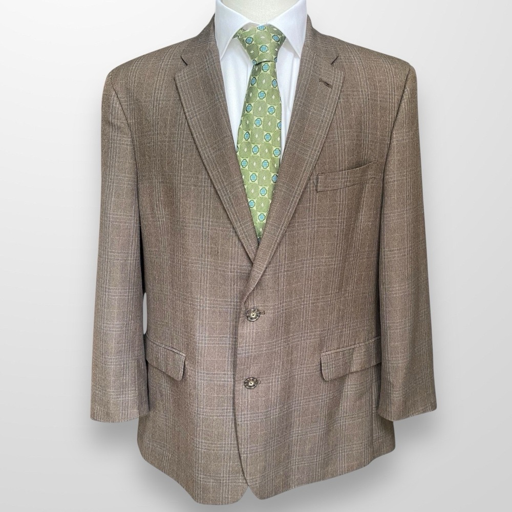 Tommy‎ Hilfiger Sport Coat 46R Brown Check Plaid 2 Button Blazer Jacket Casual